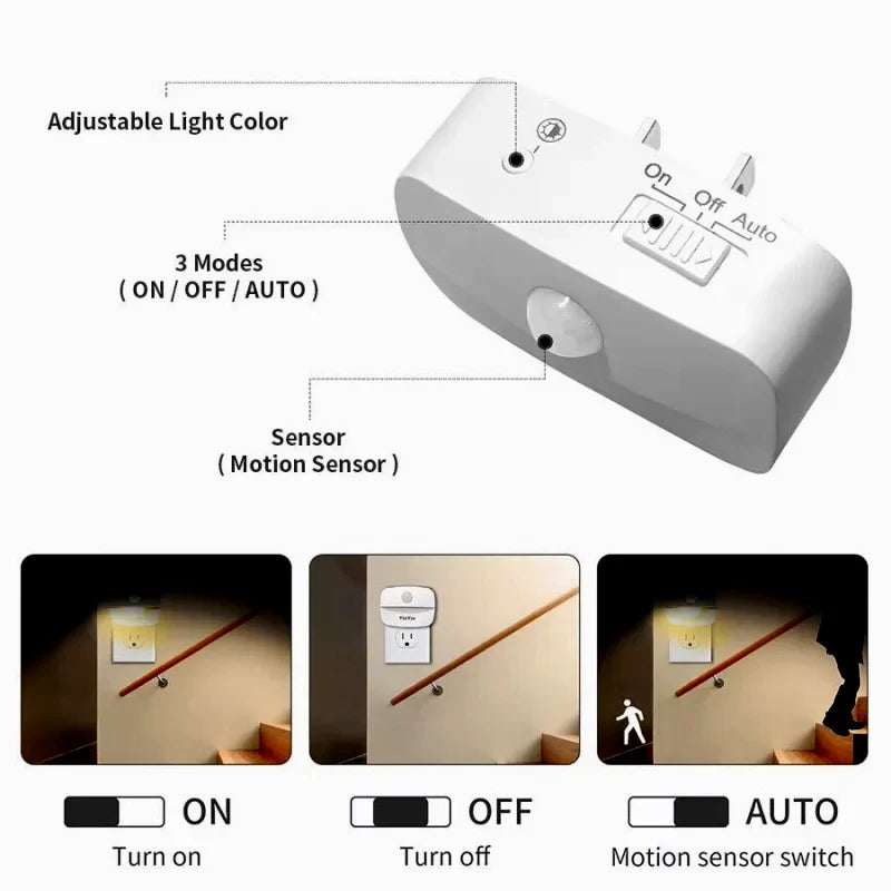 2 Veilleuses LED Détecteur Mouvement - Automatique, Piles - Blanc Chaud 3000K - Adhésif & Aimant